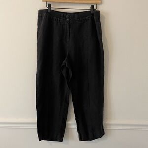 Chicos 100% Linen Wide Leg Crop Pants Size 1.5 M Lagenlook Resortwear Minimalist